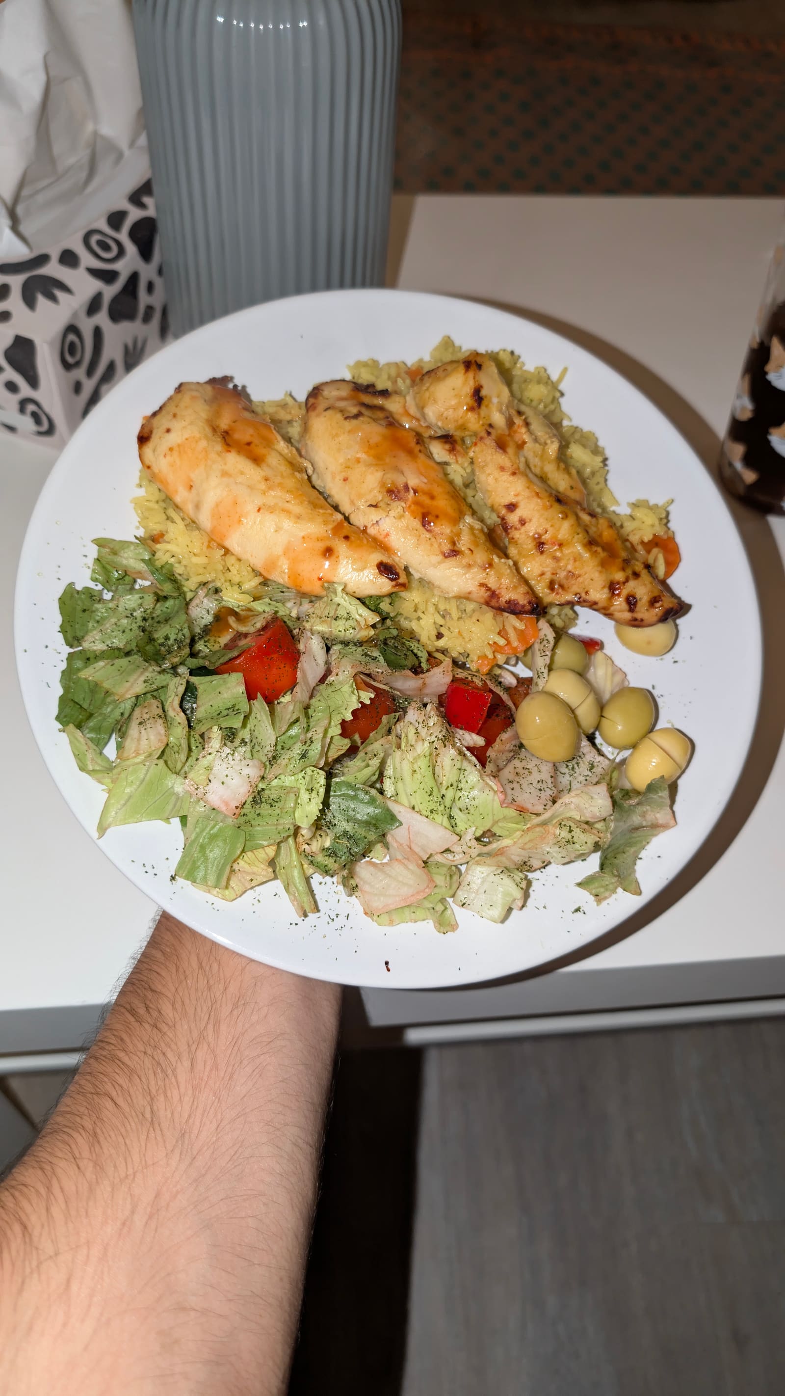 A home-cooked meal Samy eats while training